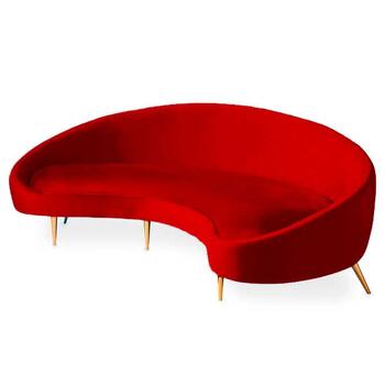 Трехместный диван Halfring из красного вельвета 