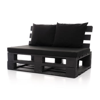 Кресло из паллет черного цвета с черными подушками